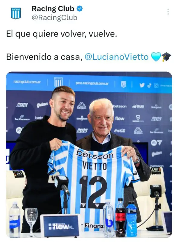 Racing Vietto mensaje Acuña