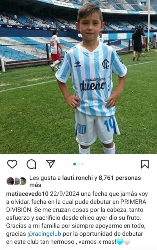 Racing Acevedo debut mensaje