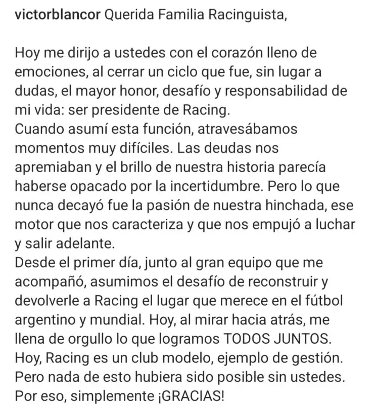 Racing Blanco despedida