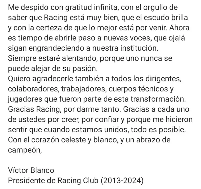 Racing Blanco despedida