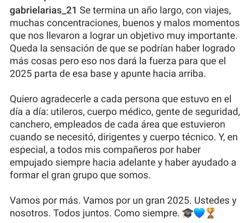 Racing Arias mensaje