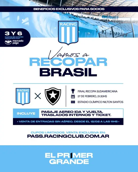 Entradas de Botafogo con Racing