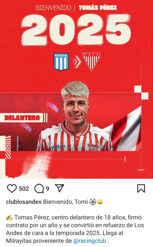 Racing Tomás Pérez Los Andes